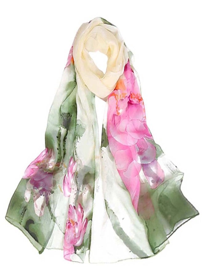 Acotavie Scarfs for Women Lightweight Print Floral Pattern Scarf Fashion Scarves Sunscreen Wraps Shawls (Lotus&Green) - Image 1